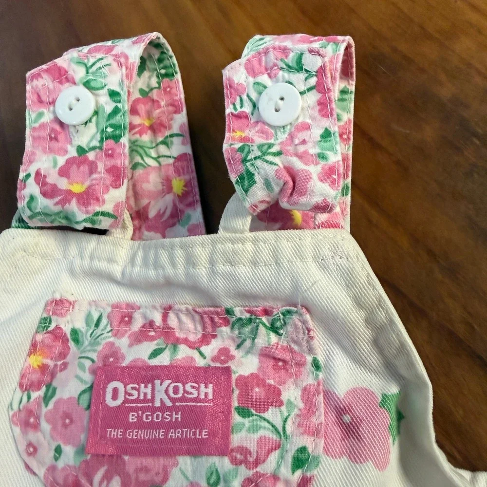 Vintage Oshkosh Overalls Denim 12M Cotton USA Floral Short Shortalls Bubble N24